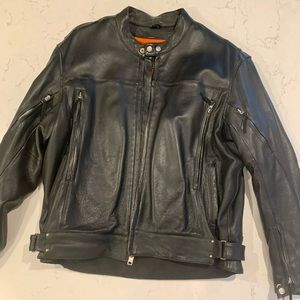 Leather jacket with Harley patch